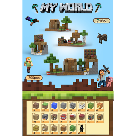 Minecraft byggeklodser, magnetiske byggeklodselegetøj - Hyggelig gårdhave 200 klodser, 6 figurer