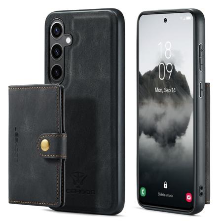 Nahkainen lompakkokotelo, jossa magneettinen korttitasku Galaxy S24 Plus -puhelimeen Svart