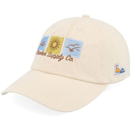 Slacker Supply - Beige unconstructed Keps - Sunny Summer Logo Stone Washed Stone Dad Cap @ Hatstore