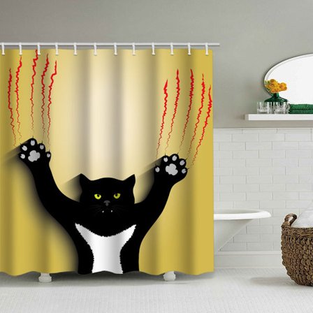 Cartoon Cat Duschdraperi, med 12 plastkrokar-A