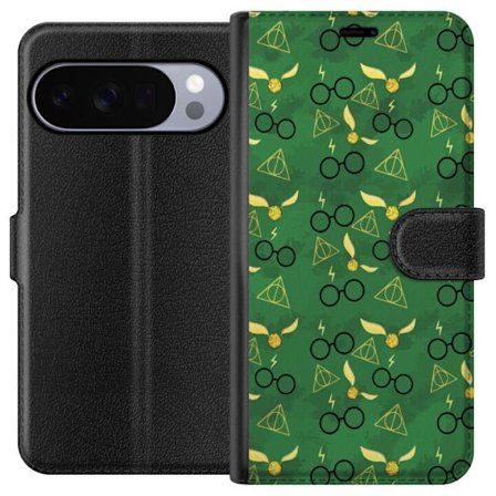 Kompatibelt Lommeboketui til Google Pixel 10 Pro XL Harry Potter symboler briller gylden snopp dødelige relikvier magisk design med trollmannsfølelse