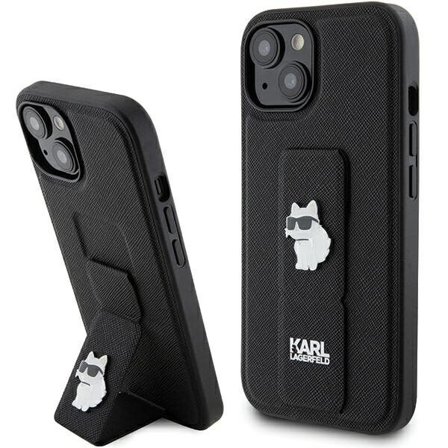 Karl Lagerfeld Gripstand Saffiano Choupette Pins tapauksessa iPhone 15 - musta