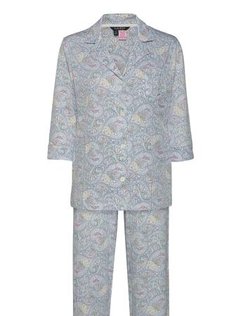 Lrl 3/4 Sl. Notch Collar Pant Pj Set Bluemulti Blue Lauren Ralph Lauren Homewear