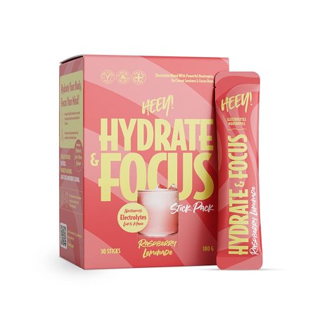 Heey! Hydrate & Focus Electrolytes + Lions Mane Raspberry Lemonade 30 x 6 g, Sport & Velvære, Protein & Energi, Elektrolytter
