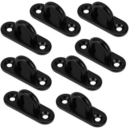 ING 8-delt øjeplade i rustfrit stål med karabinhage til sikker ophængning af hængekøjer og andre genstande til loft- og vægmontering indendørs og 