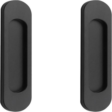 Selvklæbende Ovale Skydedørshåndtag, 2 stk. Mat Sort Aluminium Legering Flush Pull Punch-Fri Håndtag til Skydelåger Vinduer Skabe