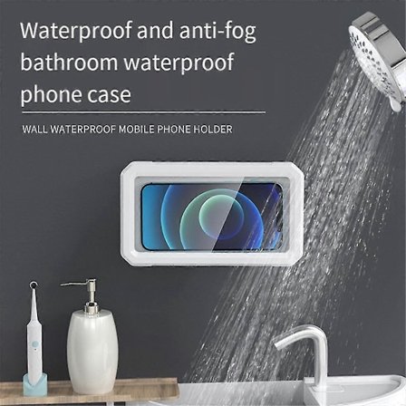 Vandtæt telefonholder til brusebad med 360 graders rotation, justerbart telefonetui, anti-dug vægmonteret telefonholder, sort