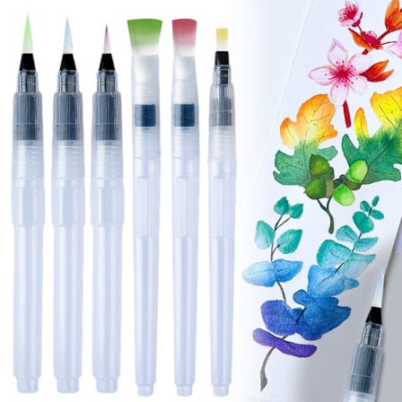 Vattenbehållare borste, 6 stycken premium vattenbehållare borste set med vattenbehållare vatten borste penna vatten penna set för akvarellmålning, 