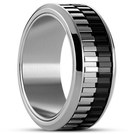 Tigris | Anneau mobile argenté et noir 9 mm pour hommes - Bagues en acier - pour Hommes - Seizmont