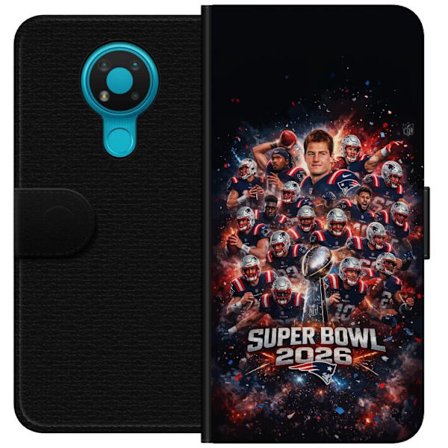 Kompatibelt Lommeboketui til Nokia 3.4 Super Bowl 2026 plakat med New England Patriots og NFL-trofe i eksplosiv sportsdesign
