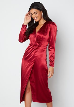 Chiara Forthi Lucie Satin Draped Dress Dark wine-red Klær