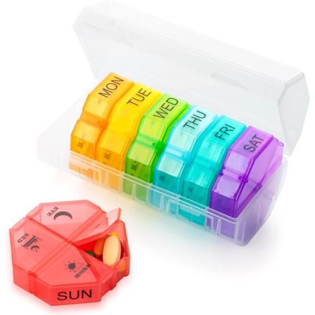 Ukentlig pilleorganisator 4 ganger om dagen, stor pilleeske 7 dager, daglig etui med 28 ekstra store rom - WELLNGS Black,44