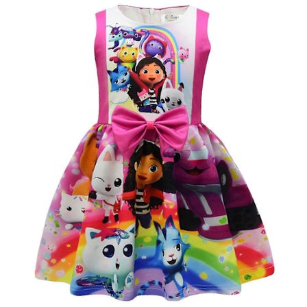 Gabby Cats -sarjakuvamekko lasten kesään, hihaton Vestido-mekko rusettinauhalla, prinsessamekko, hääjuhlat, syntymäpäivälahja, vaatteet