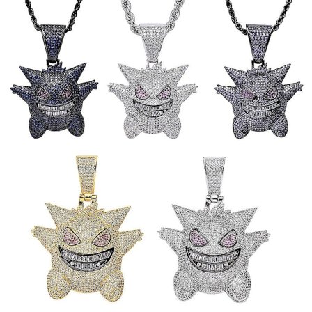 Pokmon Gengar Diamant Halsband Hänge Set Med Diamanter Hög Kvalitet Halsband Hänge 5.8cm Halsband Längd 60cm