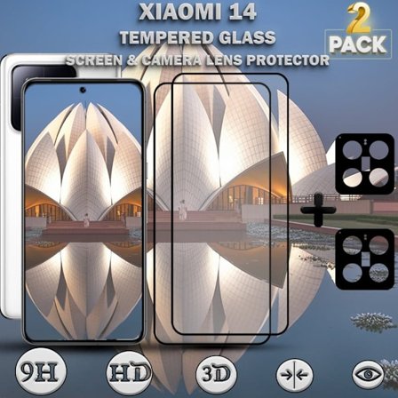 2-Pack XIAOMI 14 Skärmskydd & 2-Pack linsskydd - Härdat Glas 9H - Super kvalitet 3D
