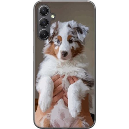 Kompatibelt Mobildeksel til Samsung Galaxy A05s Søt valp - Fluffy valp med blå øyne i nærbildeportrett