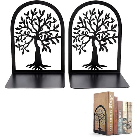 Bokstöd, Mini Bokhållare, Metall Livets Träd Bokavskiljare, för Kontorsdekoration, Barn, Skolor, Design, CD, Bokhandel, Bokhylla, Svart 1 Par