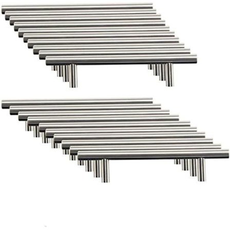 20 x Køkkenmøbelhåndtag i rustfrit stål, 96 mm hulfstand, børstet stål T-håndtag til skabslåge