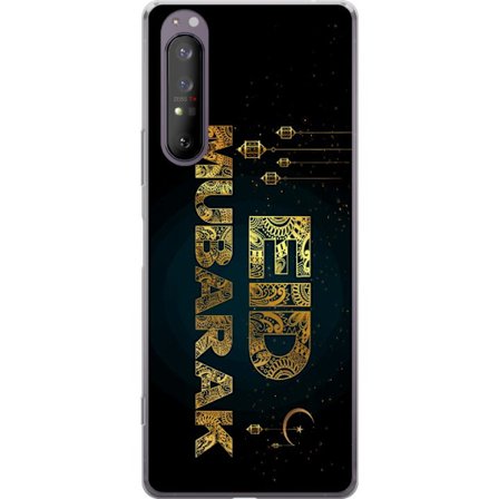 Yhteensopiva Puhelinkuori Sony Xperia 1 II Kultainen ramadan-aiheinen motiivi, jossa on koristeellista typografiaa, lyhtyjä, puolikuu ja tähtiä tum