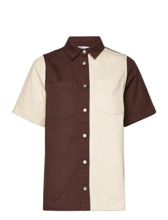 Enmass Ss Shirt Block 6803 Kortermet Skjorte Brun Envii*Betinget Tilbud