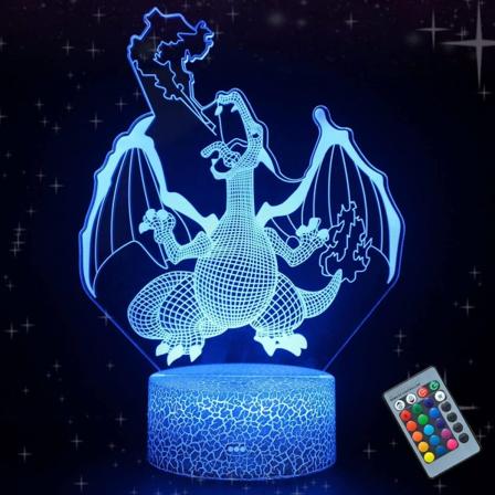 WJ 3D Illusion Natlampe Drage LED Bordlampe med Fjernbetjening 16 Farveændring til Hjemmeindretning Fødselsdag-WELLNGS eldsprutande drake