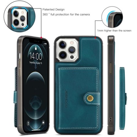JEEHOOD 3i1vikbar plånboksfodral till iphone 12 |grön