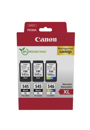 Canon PG-545XL x2 /CL-546XL Multi Pack - 3-pack - Høy ytelse - svart, farge (cyan, magenta, gul) - original - blekkpatron