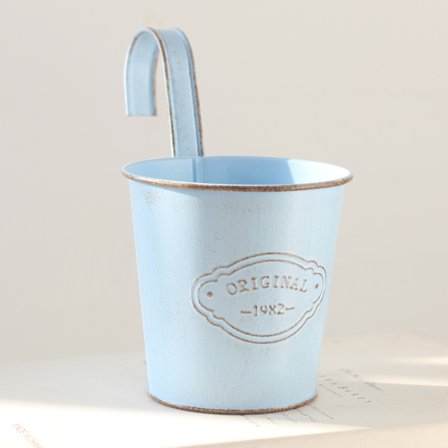 1 stk blå jernhengende blomsterpotte i vintage-stil for balkonghagegjerde