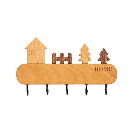 Puinen seinälle kiinnitettävä naulakko - 4 koukkua - Seinä/Ovi - Lastenhuone/Ki