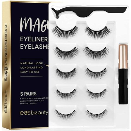 2020 Opgraderet Magnetisk Eyeliner og Vippekit, Magnetiske Vippe med Eyeliner, Falske Vippe 5 Par med Pincet