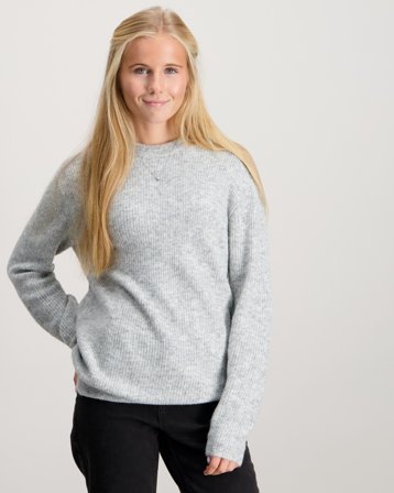 LMTD NLMKLEAVE LS O-NECK KNIT Szary Swetry Dziewczyna - Kids Brand Store