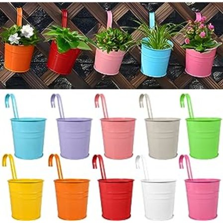 10 kappaletta 4 tuuman ripustettavia kukkaruukkuja, metalliset rautaiset ripustettavat kukkaruukut irrotettavalla koukkulla ja tyhjennysreiällä 