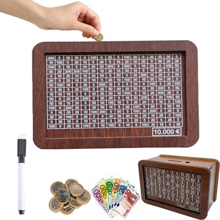 Træ Piggy Bank Genbrugelig Håndlavet Penge Kasse Piggy Bank med sparing mål og numre til tjek