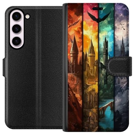 Kompatibel Tegnebogsetui til Samsung Samsung Galaxy S23+ Fire magiske slotte i forskellige elementfarver, episk fantasykunst med ild vand luft og mør