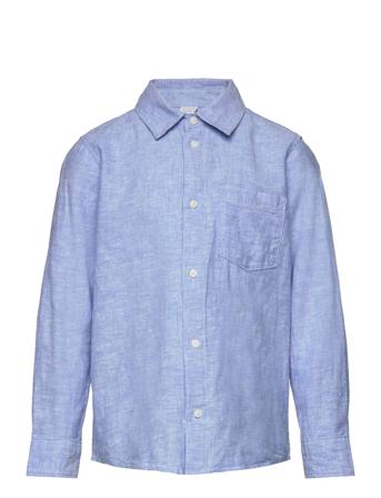 Shirt Linen Cotton Blend Shirts Long-sleeved Shirts Blå Lindex*Betinget Tilbud