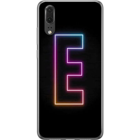 Kompatibel Mobilcover til Huawei Huawei P20 Minimalistisk neonbogstav E i lyse farver mod mørk baggrund i moderne og stilren design