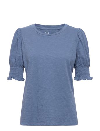 100% Organic Cotton Smocked Puff Sleeve T-Shirt Blue GAP
