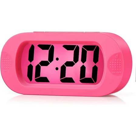 Elektronisk vekkerklokke, morgenvekkerklokke med stor LCD-skjerm, slumrefunksjon, med nattlys, batteridrevet, egnet for reise og nattbord