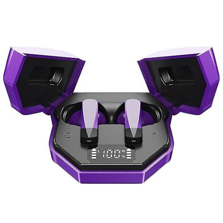 Lila trådlösa hörlurar sport in-ear digital display öronsnäckor smarta telefoner Z51979