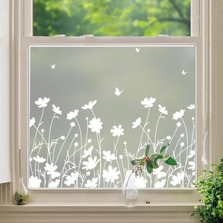 Vinduesfilm Beskyttelse mod Indkig Blomster Ren Hvidt Mønster Farvet Glas Vinduesfilm Dekorativt Frostet Glas Vinduesfilm Solbeskyttelse Varmekontrol 