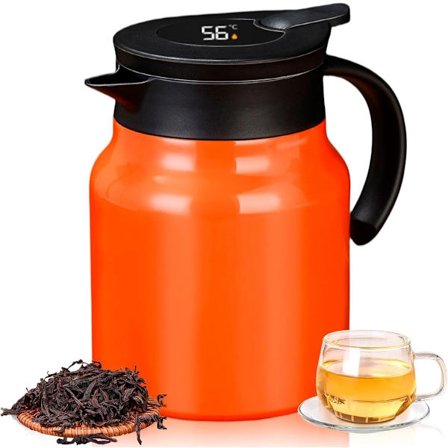 Rustfri stål tekande med filter - Dobbeltvægget vakuumtermokande - Orange - 1L kapacitet