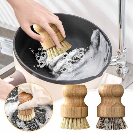 2 stk oppvaskbørste i tre, skrubbebørste for gryter, for kjøkkenrengjøring av oppvask, gryter og panner GAO3666(Fri størrelse,Brun)