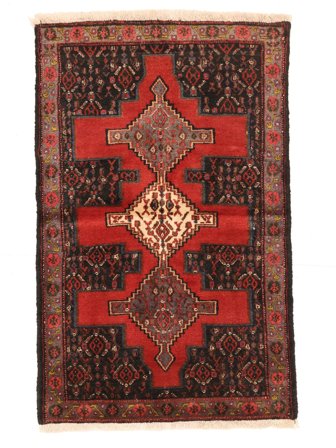 Orientalisk Senneh Matta 71X115 Svart/Mörkröd (Ull, )