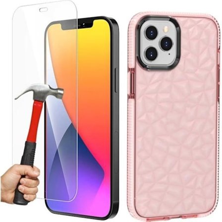 Silikonskal - E.F.CONNECTION - för iPhone 12 - Stötsäker - Diamantmönster - Rosa