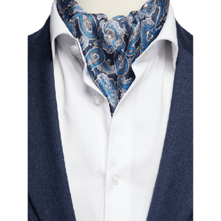 John Henric Silk Single Pointed Ascot Paisley Kostymtillbehör Herr Blå ONESIZE