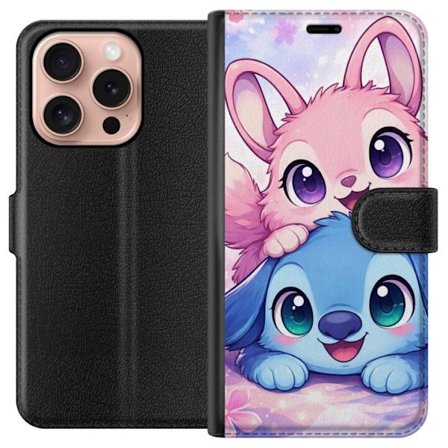 Yhteensopiva Lompakkokotelo Apple Apple iPhone 16 Pro Suloinen kawaii-aiheinen kuvaus vaaleanpunaisilla ja sinisillä fantasieläimillä, suurilla sil
