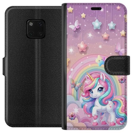Kompatibel Tegnebogsetui til Huawei Mate 20 Pro Magisk enhjørning med regnbue manke, stjerner og sommerfugle mod en pastelfarvet himmel med skyer