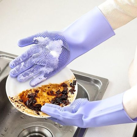 Silikon oppvaskhansker Gjenbrukbare oppvaskhansker Rengjøringsbørste Varmebestandig