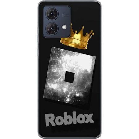 Kompatibel Mobilcover til Motorola Motorola Moto G84 Minimalistisk sort og sølvfarvet Roblox-symbol med gylden krone og luksuriøs gamer-æstetik på