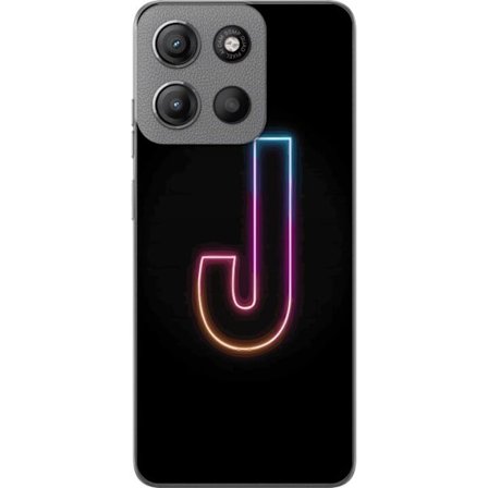 Kompatibel Mobilcover til Motorola Motorola Moto G15 Minimalistisk neonbogstav J i farveskiftende lys mod sort baggrund